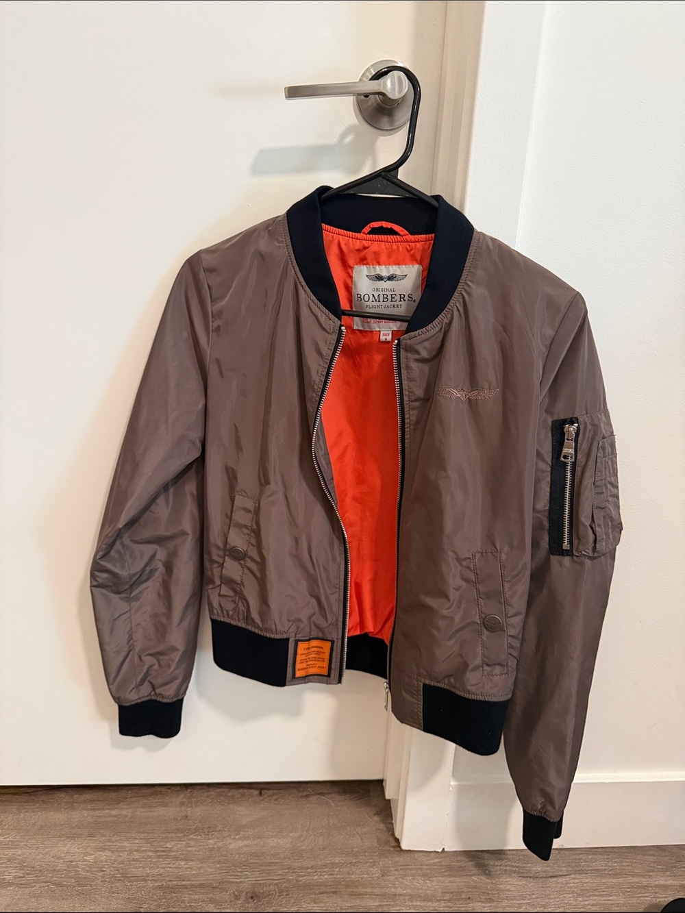 Bombers Flight Jacket in Taupe with Orange Lining